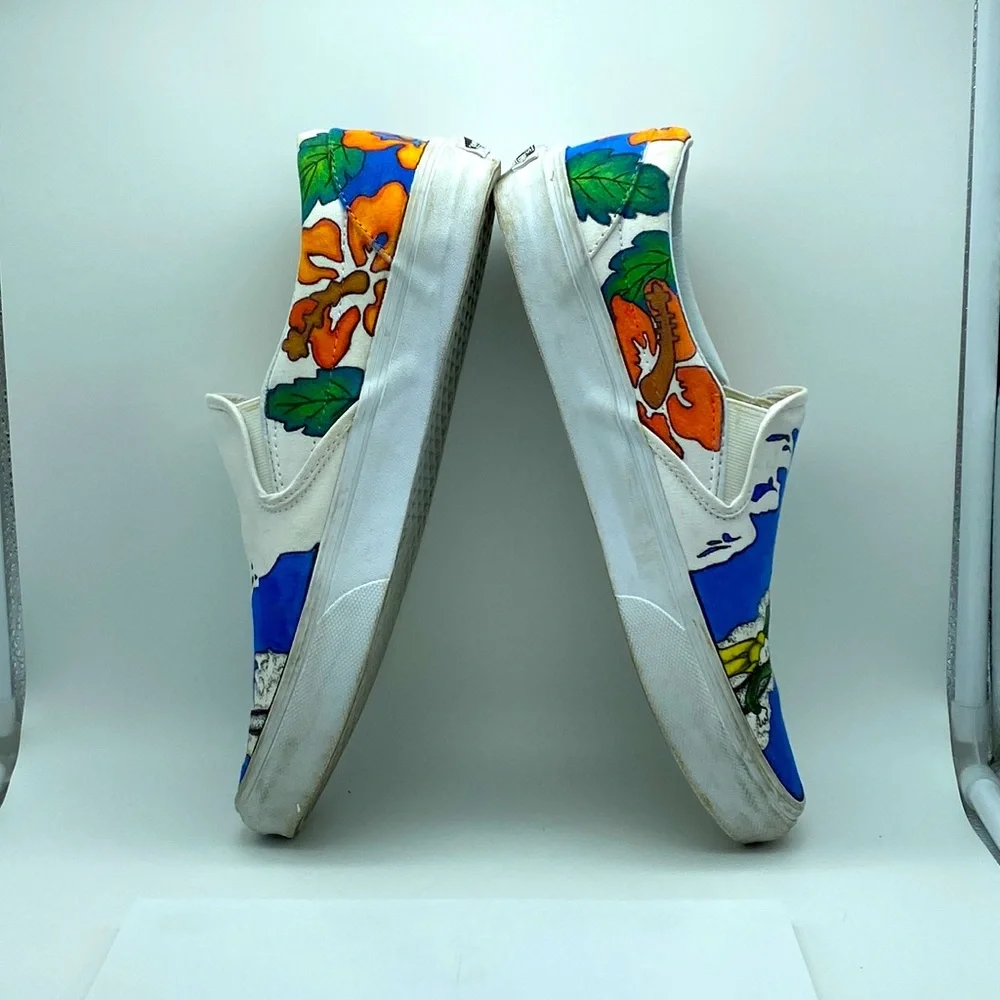 Custom artist design Vans classic slip-on Hawaiian surfboard theme One Of A Kind - Picture 6 of 12